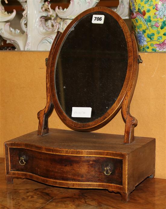 Small serpentine fronted George III period mahogany single drawer toilet mirror